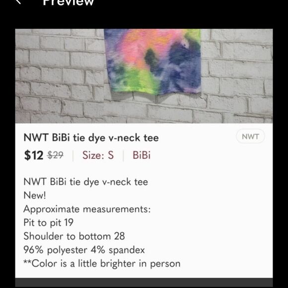 NWT BiBi tie dye v-neck tee - Picture 10 of 10